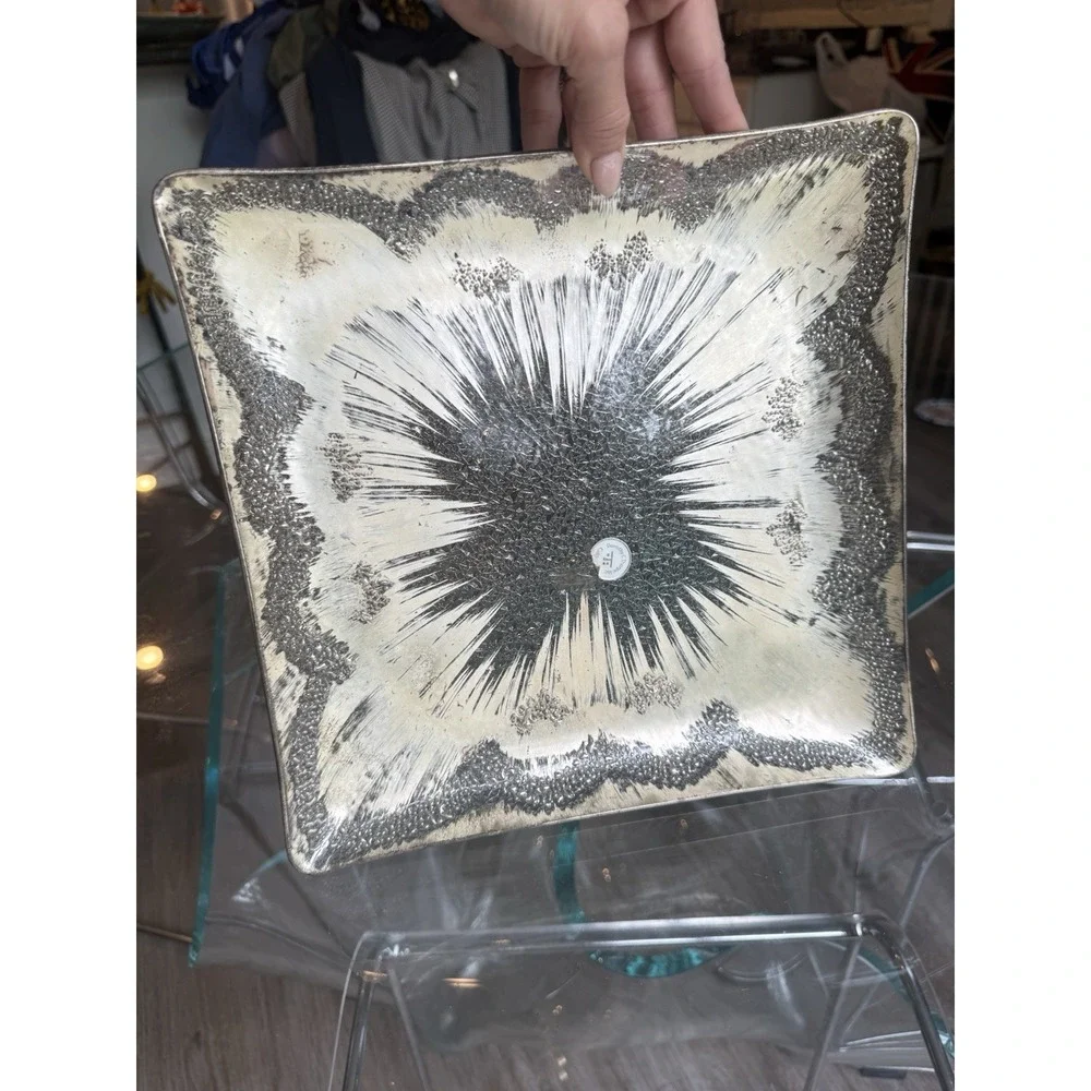 Vintage Dorothy Thorpe Atomic Splash Sterling Silver On Crystal Square Tray 11